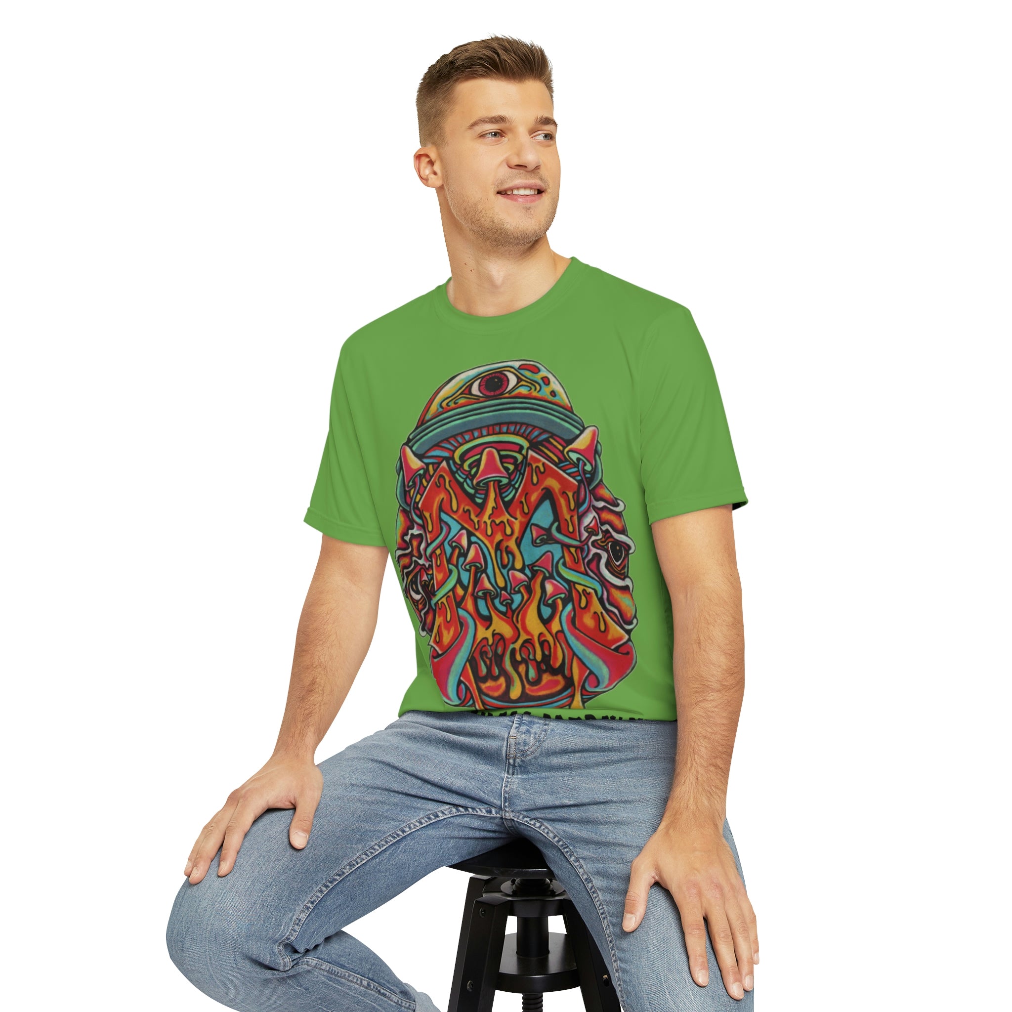 Mythical Merch Ufo Mushroom Alien Abduction Men&#39;s Polyester Tee (AOP) By Jason Portante X Mythical Merch
