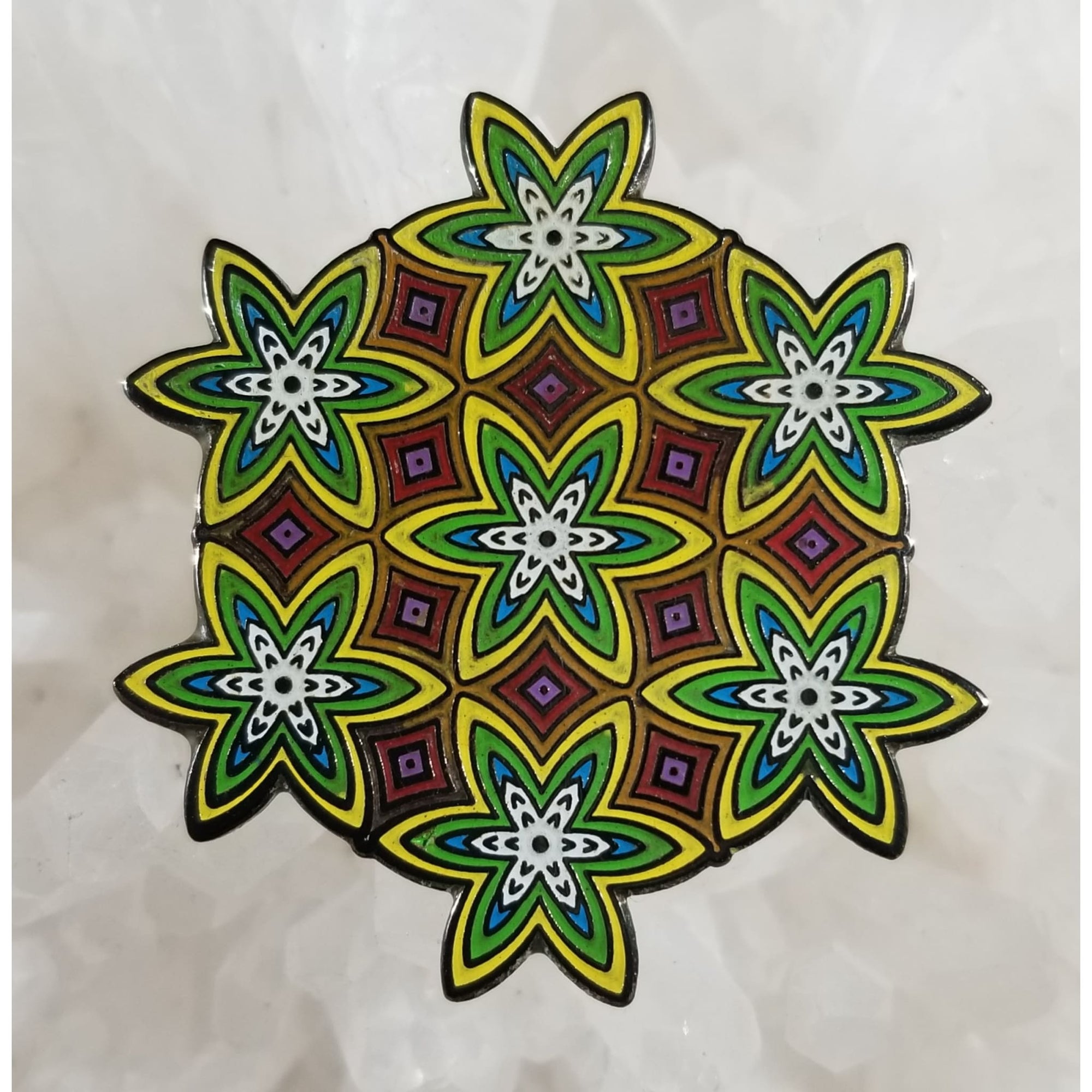 Chakra Flower Orb Sacred Geometry Mandala Psychedelic Art Enamel Hat Pin - Enamel/Metal