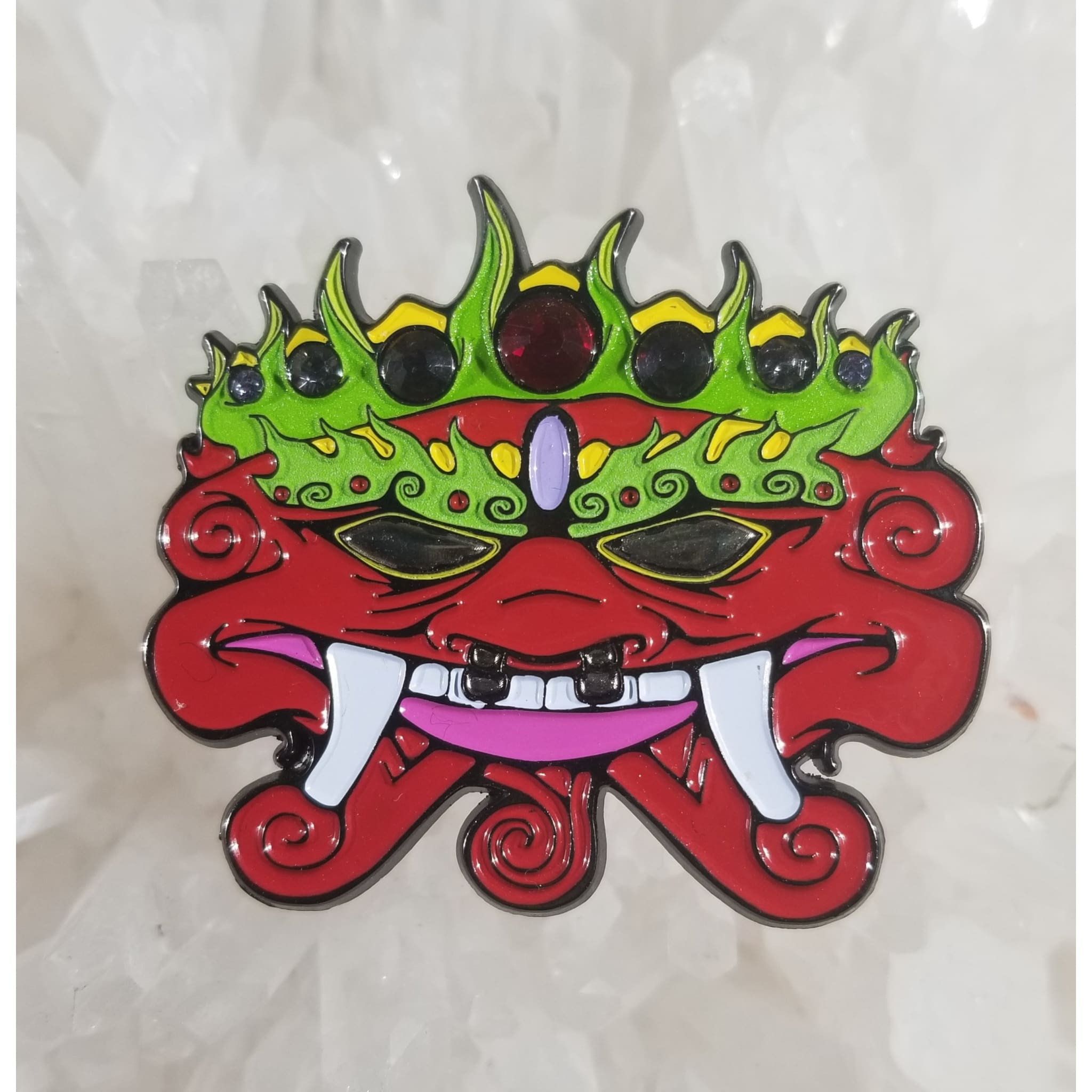 Devil Demon Evil Tusk Mask Tribal Satan Gemmed Enamel Hat Pin - Enamel/Metal