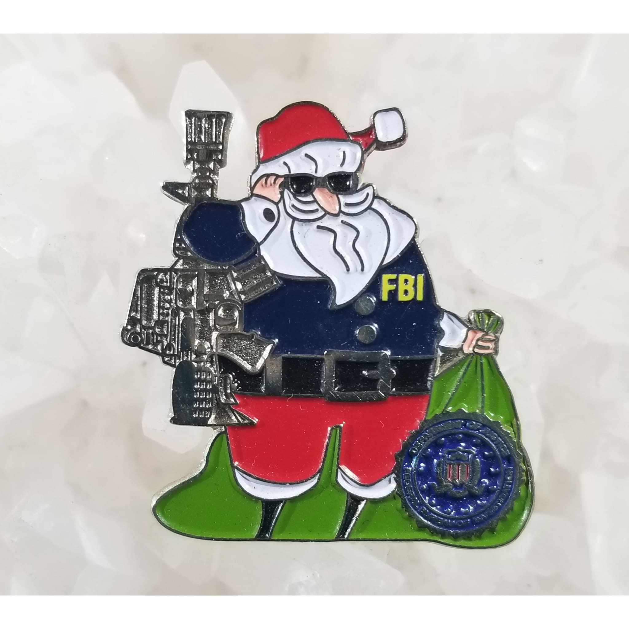 FBI Christmas Pin M16 Santa Holiday Festive Enamel Hat Pin - Enamel/Metal