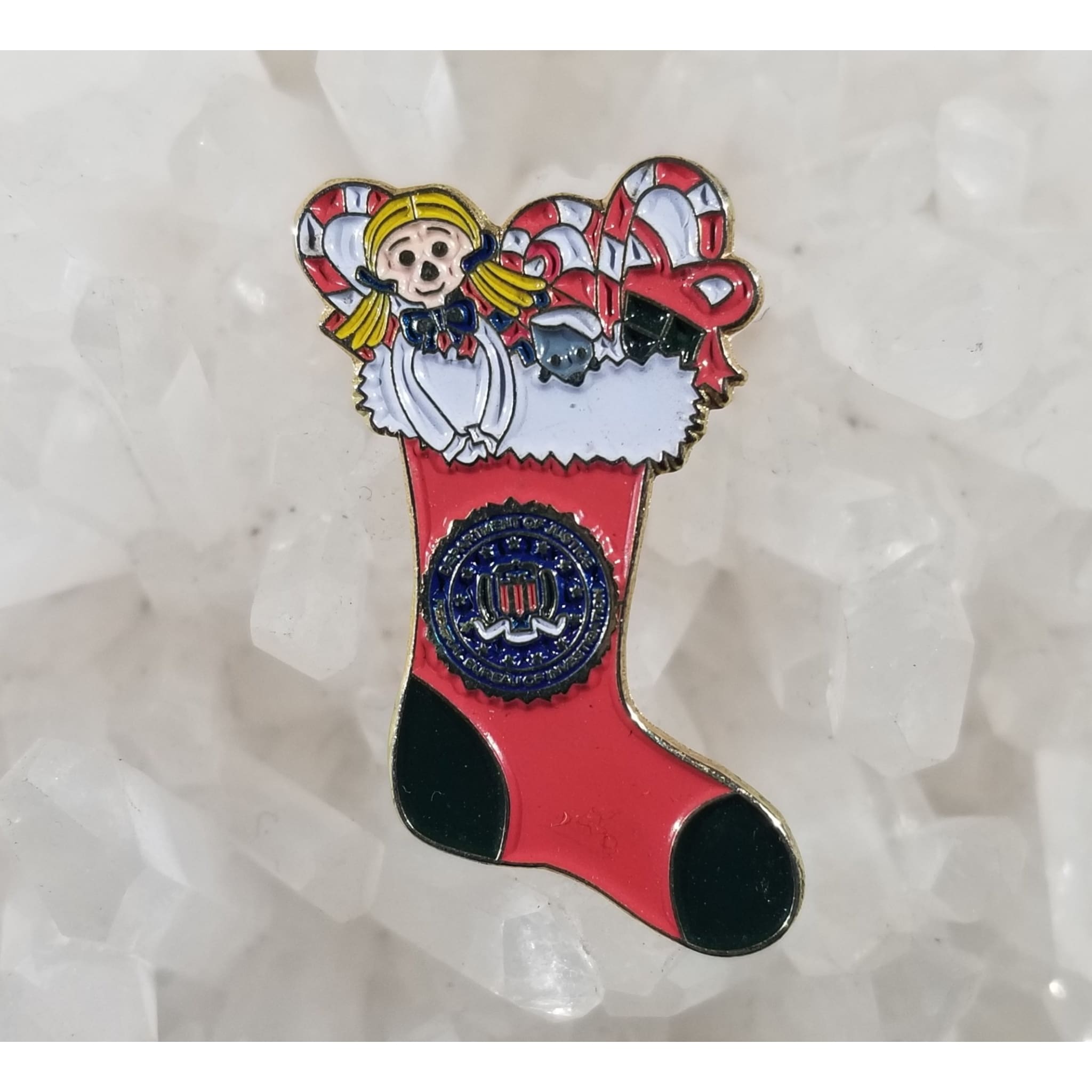 FBI Christmas Pin Stocking Santa Holiday Festive Enamel Hat Pin - Enamel/Metal