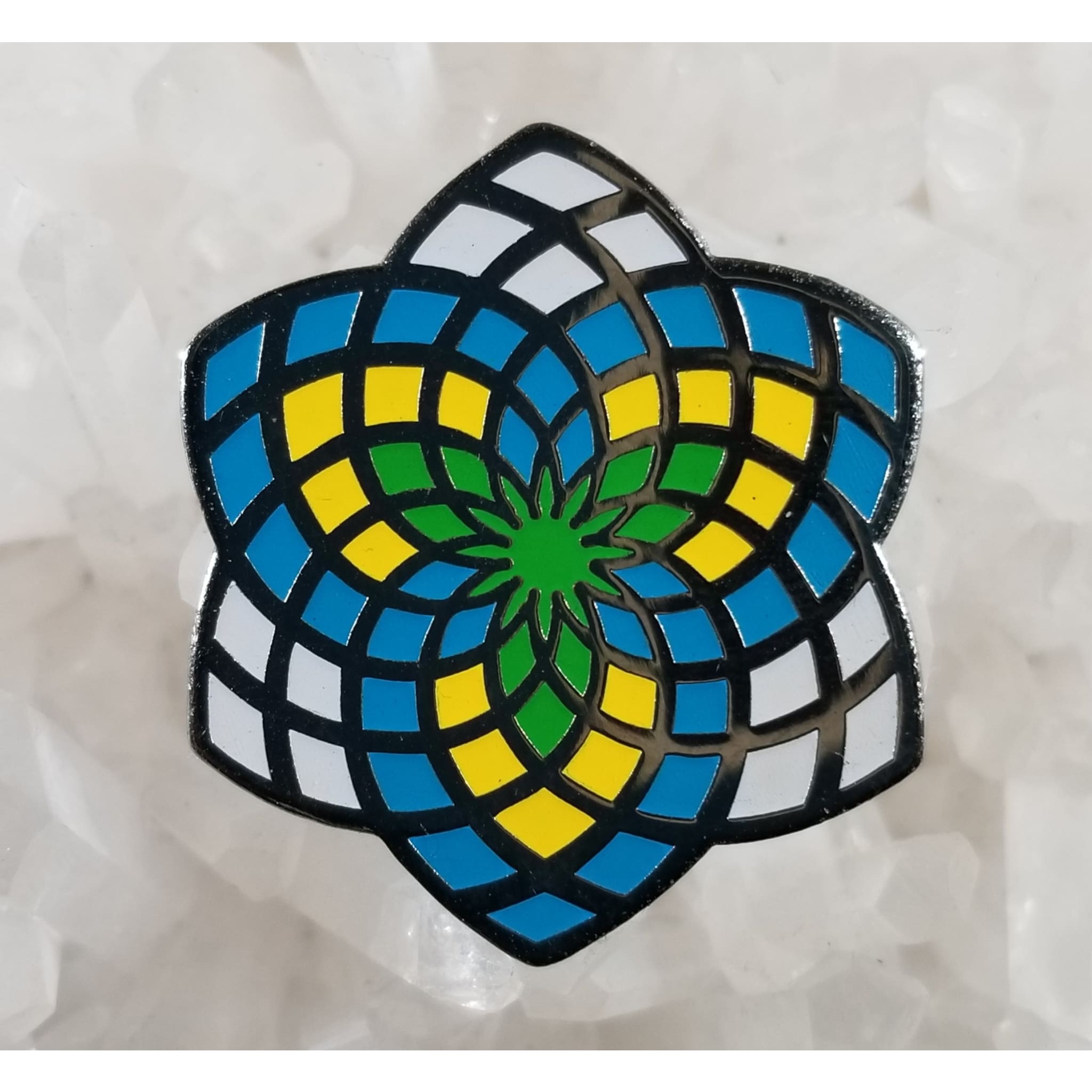 Fractal Sun Flower Pedal Psychedelic Art Sacred Geometry Enamel Hat Pin - Enamel/Metal
