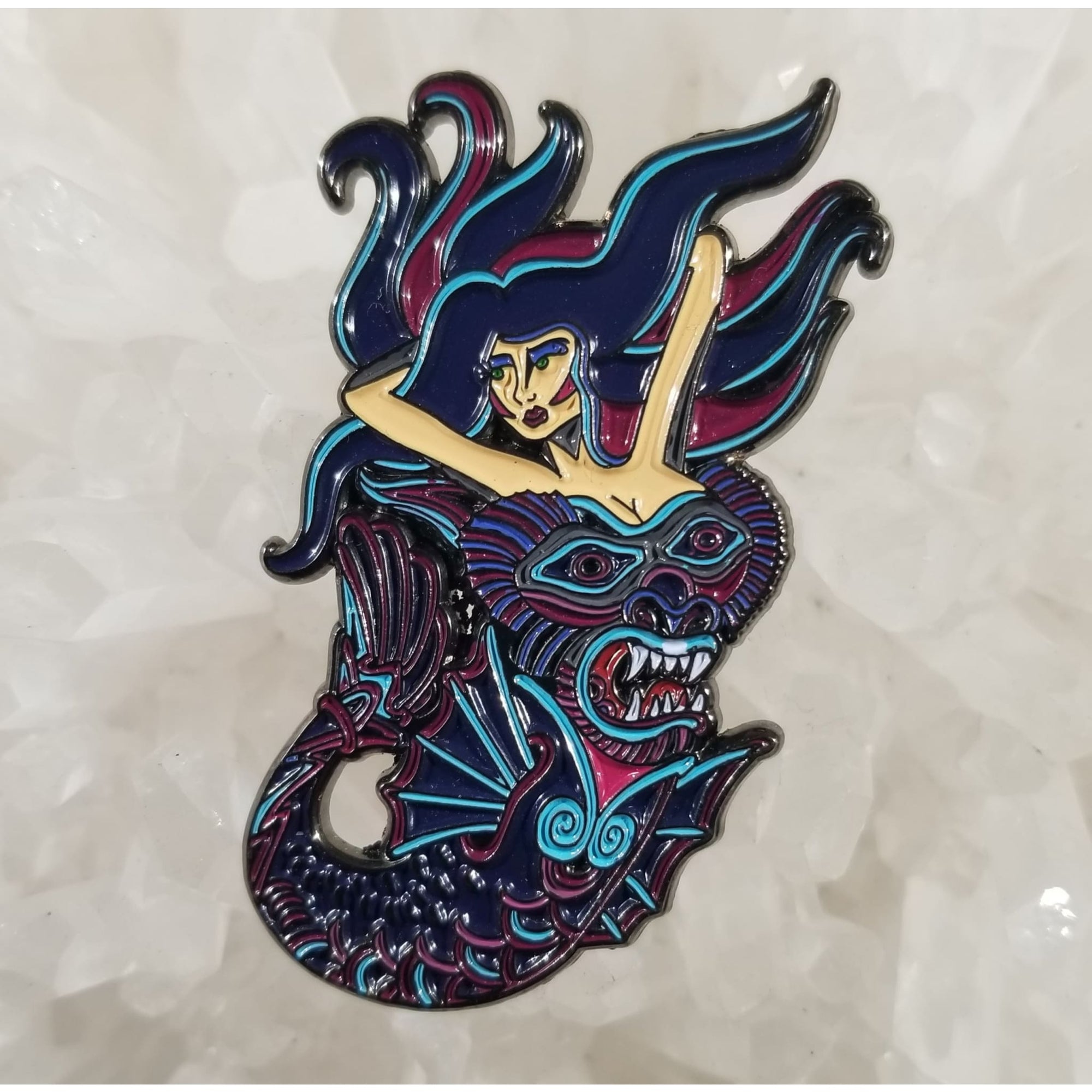 Mythical Mermaid Psychedelic Face Art Blue Enamel Hat Pin - Enamel/Metal