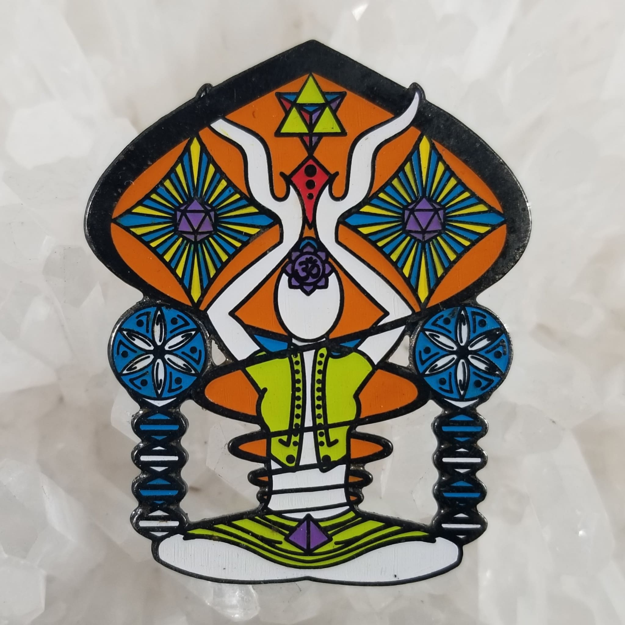 Psychedelic Buddha Meditation Sacred Geometry Art Enamel Hat Pin - Enamel/Metal