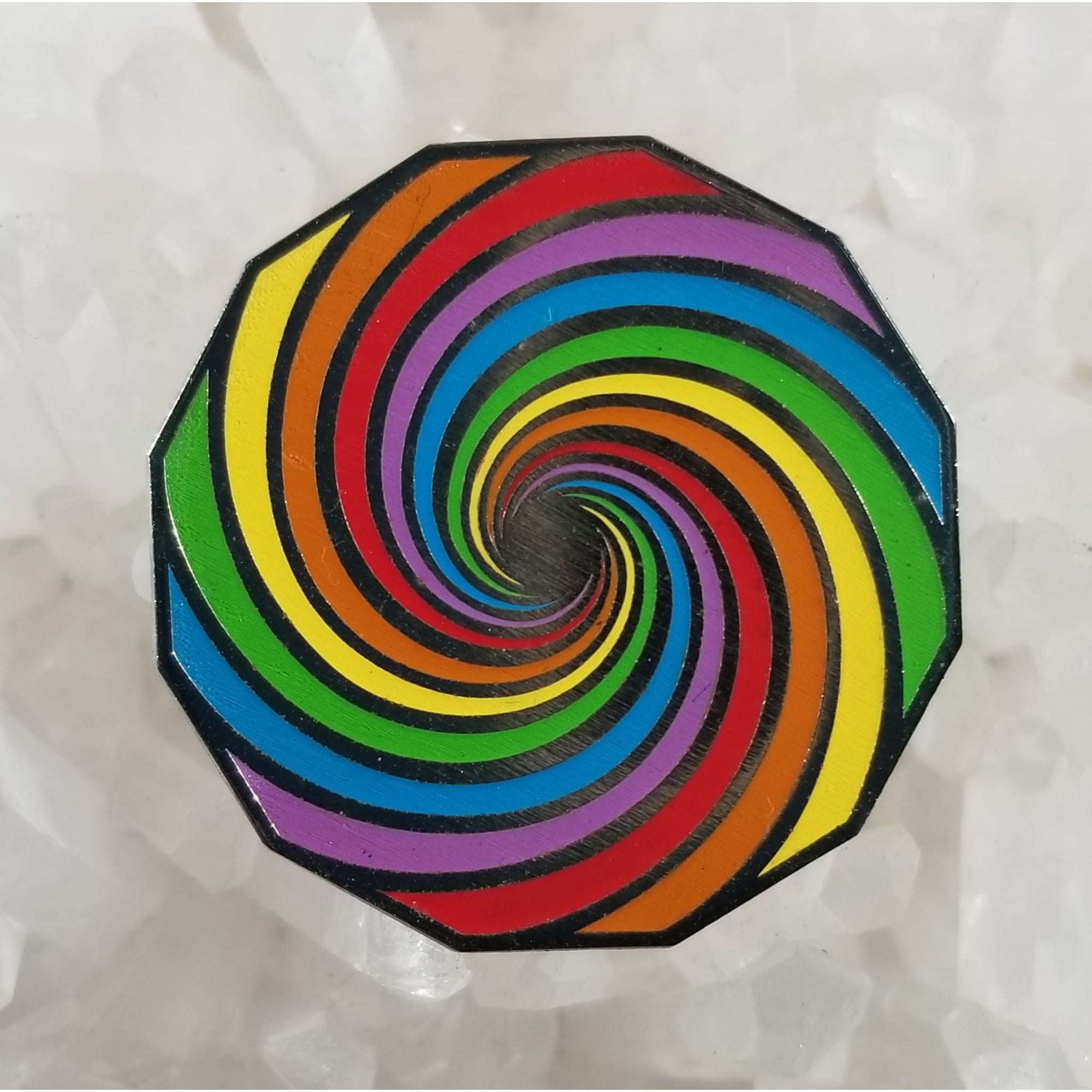 Rainbow Ripple Wormhole Sacred Geometry Mandala Psychedelic Art Enamel Hat Pin - Enamel/Metal