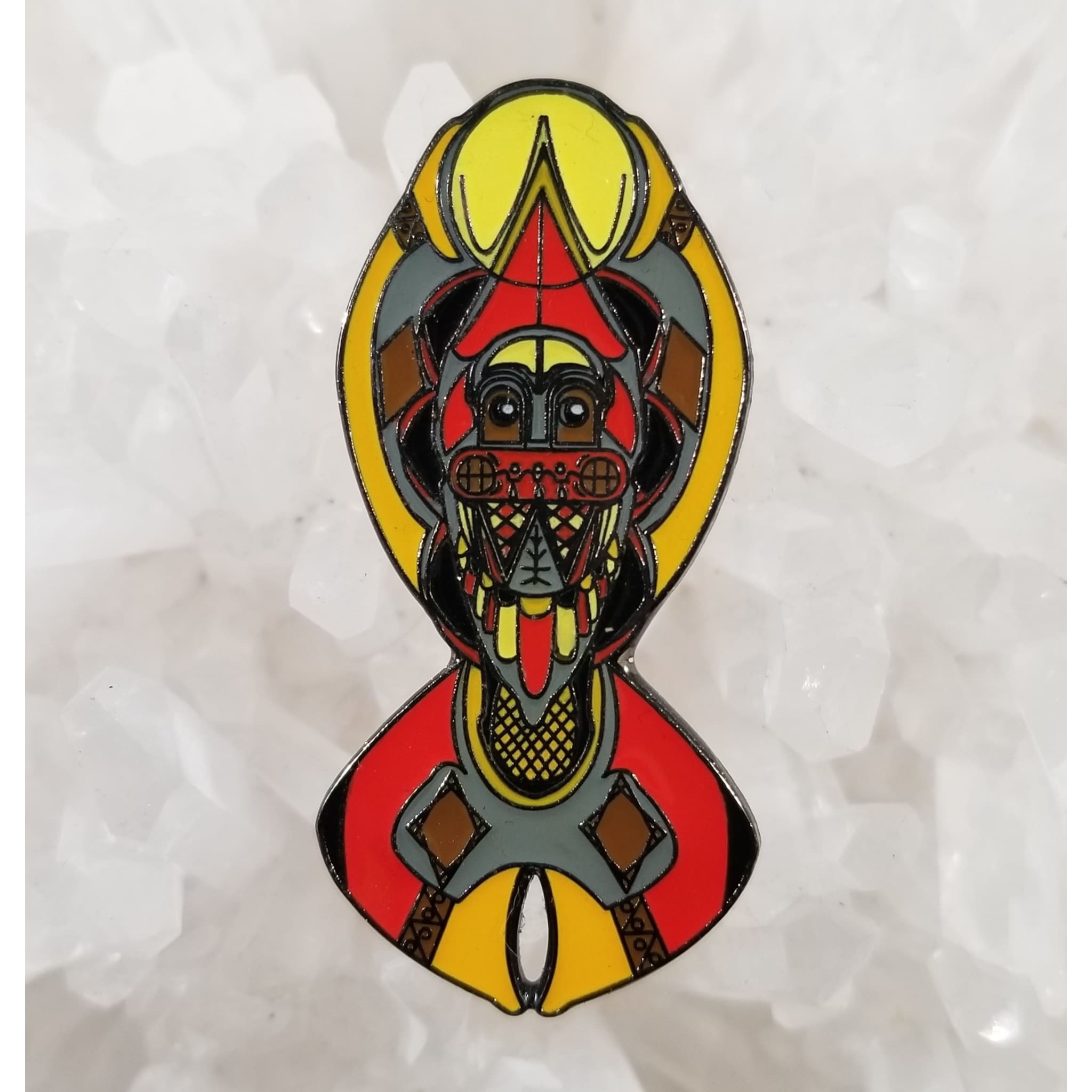 Red Meditation Monkey Psychedelic Art Buddha Enamel Hat Pin - Enamel/Metal