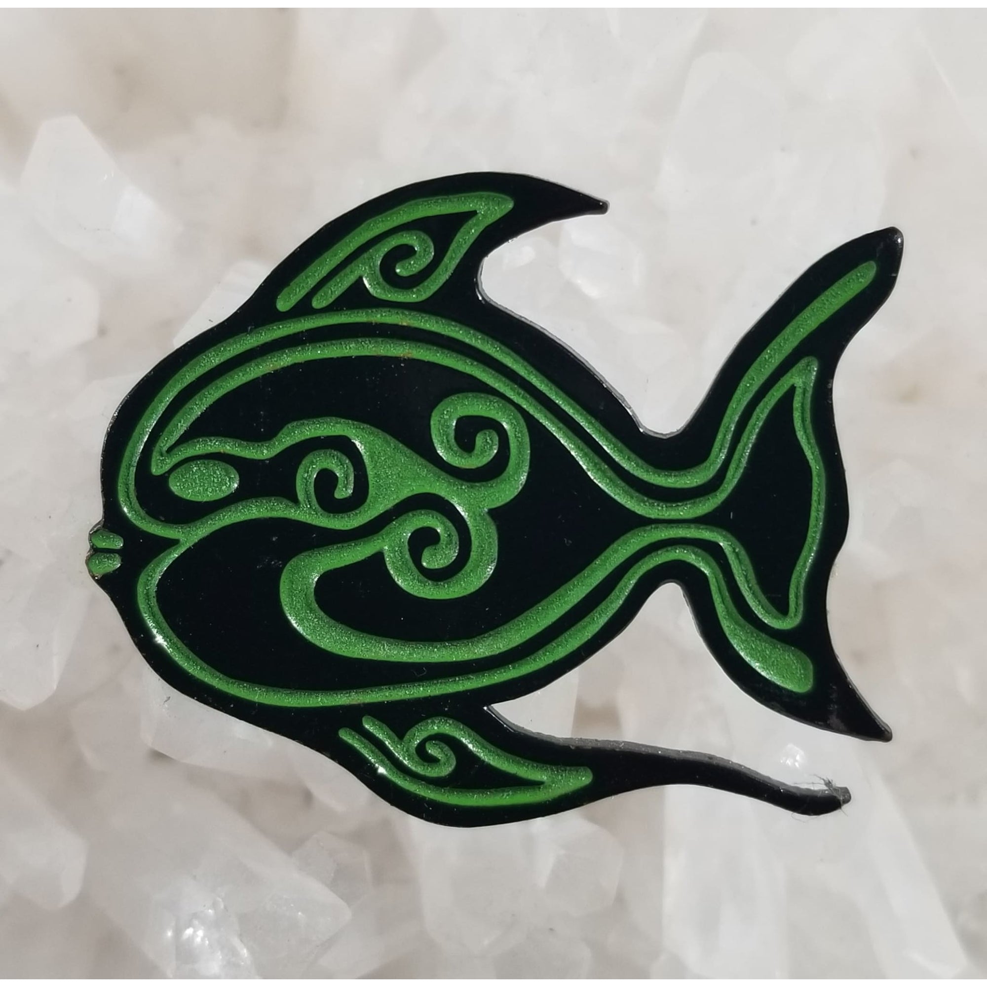Sacred Fish Green Animal Art Glow Enamel Hat Pin - Enamel/Metal