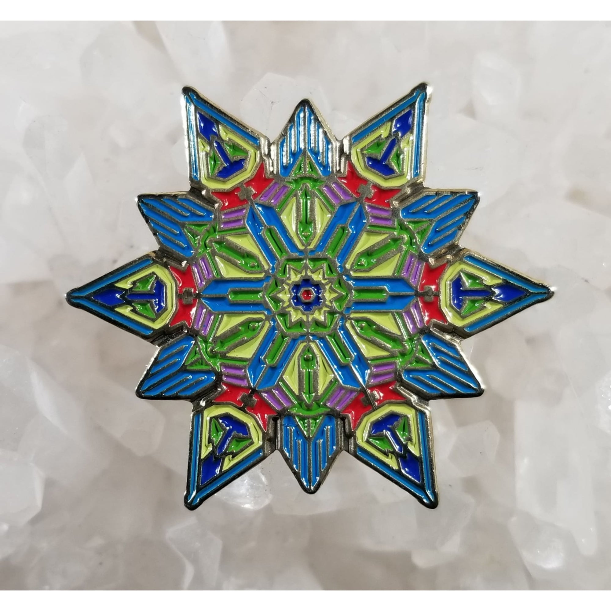 Sacred Snowflake Geometry Psychedelic Art Enamel Hat Pin - Enamel/Metal