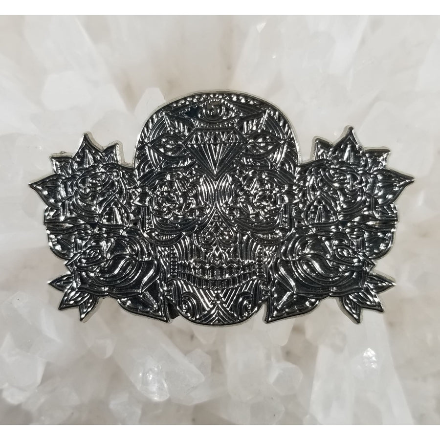 Sugar Skull Third Eye Diamond Sacred Geometry Silver Enamel Hat Pin - Enamel/Metal