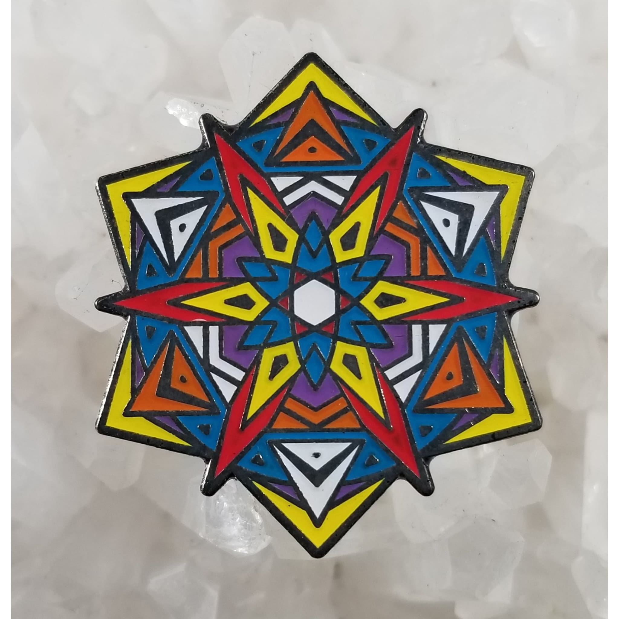 Supernova Star Burst Sacred Geometry Mandala Psychedelic Art Enamel Hat Pin - Enamel/Metal