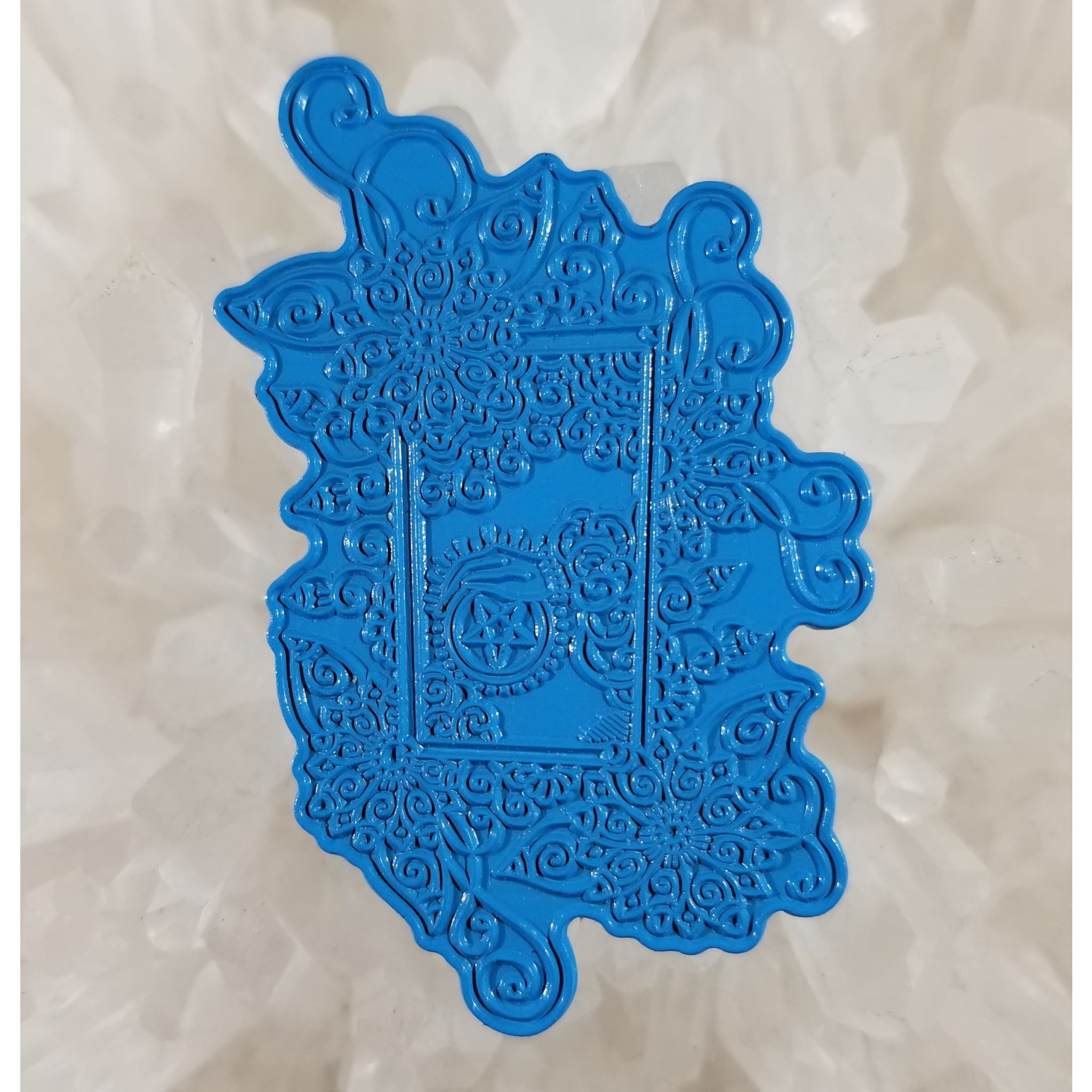 Tarot Card Paisley Flowers Spiritual Astrology Blue Enamel Hat Pin - Enamel/Metal