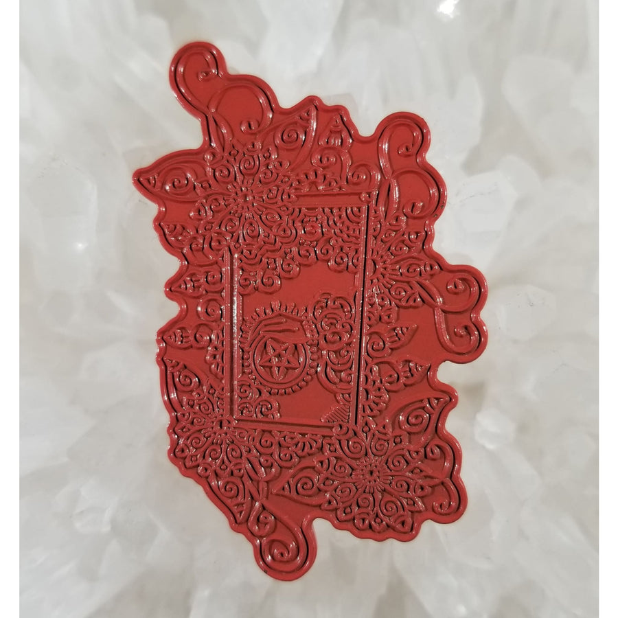 Tarot Card Paisley Flowers Spiritual Astrology Red Enamel Hat Pin - Enamel/Metal